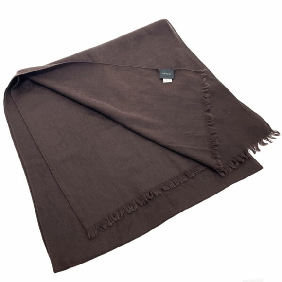 Gucci Stole GG Pattern Scarf Wool Silk Dark Brown 165904 GUCCI Shawl YY-14171